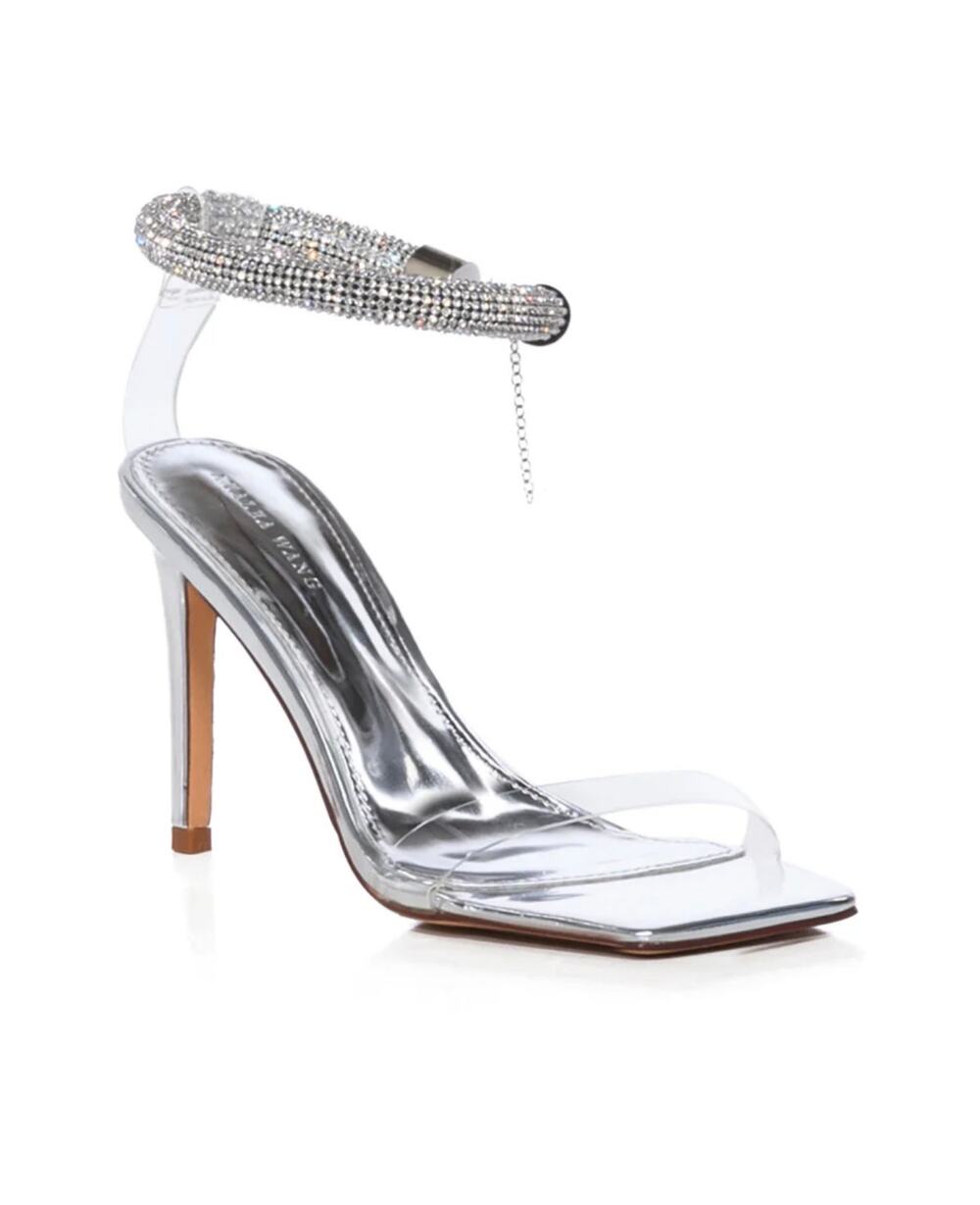 Azalea Wang Papi Embellished Strappy Sandal Silver Women's 9 Cocktail HOCO NEW